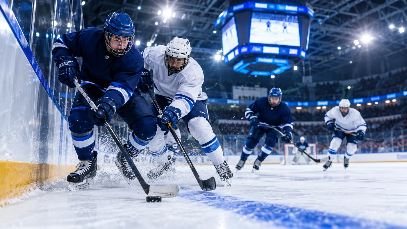 Joueurs de hockey junior sur la glace lors d'un match de la LHJMQ au Québec